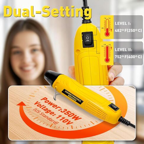 مسدس حراري صغير haisstronica بقدرة 350 وات، إعدادان لدرجة الحرارة 482 درجة فهرنهايت/752 درجة فهرنهايت (250 درجة مئوية/400 درجة مئوية)، أداة هواء ساخن مع حامل معدني وواقي فوهة، مسدس انكماش حراري سلكي 110 فولت لأنابيب الانكماش والحرف اليدوية والنقش وغلاف ال in Kuwait