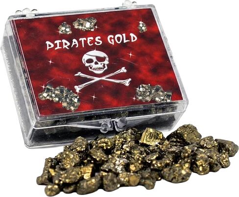 Pirate Gold - Fools Gold Treasure Box | Real Iron Pyrite Display Case | Mini Gold-Like Minerals for Pirate-Themed Treasure Hunting, Adventure Decor Collection in Kuwait