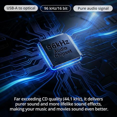 AUTOUTLET USB إلى محول الصوت البصري، 96 كيلو هرتز USB A إلى SPDIF محول الصوت البصري، التوصيل والتشغيل، كابل 2 متر للكمبيوتر الشخصي، الكمبيوتر المحمول، Mac إلى Soundbar، DAC، المسرح المنزلي in Kuwait