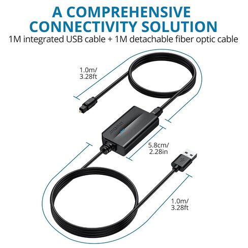 AUTOUTLET USB إلى محول الصوت البصري، 96 كيلو هرتز USB A إلى SPDIF محول الصوت البصري، التوصيل والتشغيل، كابل 2 متر للكمبيوتر الشخصي، الكمبيوتر المحمول، Mac إلى Soundbar، DAC، المسرح المنزلي in Kuwait