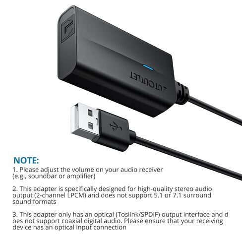 AUTOUTLET USB إلى محول الصوت البصري، 96 كيلو هرتز USB A إلى SPDIF محول الصوت البصري، التوصيل والتشغيل، كابل 2 متر للكمبيوتر الشخصي، الكمبيوتر المحمول، Mac إلى Soundbar، DAC، المسرح المنزلي in Kuwait