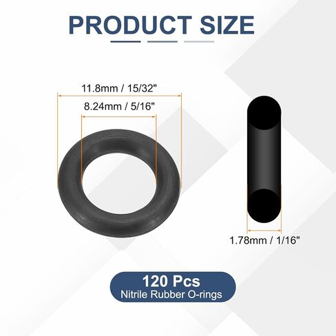 120pcs Nitrile Rubber O-Rings (5/16 Inch ID 15/32 Inch OD 1/16 Inch Width) - NBR Sealing Gasket 70A Durometer Oil Resistant, for Hydraulic Plumbing Hose Faucet Machine Repair in Kuwait