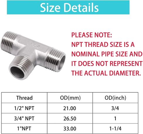 تركيب أنابيب ذكر 1/2 بوصة × 1/2 بوصة × 1/2 بوصة NPT، تركيبات أنابيب من الفولاذ المقاوم للصدأ 304، موصل على شكل حرف T 3 طرق، عبوتان in Kuwait