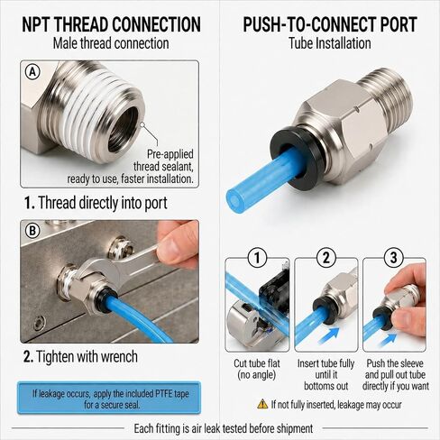 Unykora 8mm OD x 1/4" NPT Pneumatic Push to Connect Fittings, 20-Pack | Air hose quick connect fittings;PTFE Tape Included; Leak Tested; Reusable; 360° Swivel; Nickel-Plated Brass Body in Kuwait