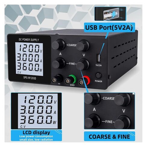 مزود طاقة، 120 فولت 3 أمبير، مزود طاقة قابل للتعديل بمختبر تيار مستمر، 4 منافذ USB رقمية منظمة، 5 فولت لحماية العيون، مصدر مقعد دقيق للمختبر (YN2-SPS-W1203-WHITE) in Kuwait