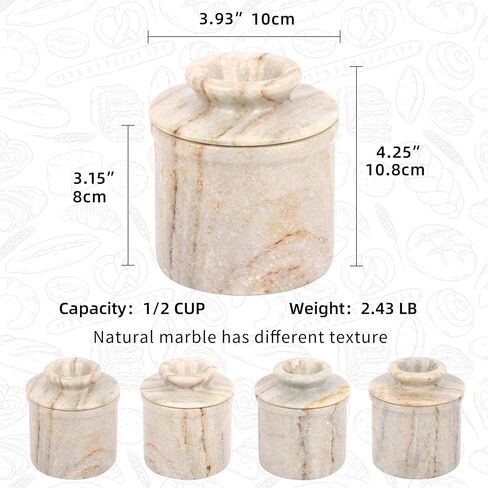 Marble Butter Keeper With Lid, Soft Spreadable French Butter Crock for Countertop,Butter Holder For Home Kitchen Counter Decor,Butter Dish Container with Water Seal (Viva Jade, 3.5"L x 3.5"W x 4"H) in Kuwait