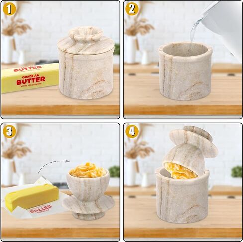 Marble Butter Keeper With Lid, Soft Spreadable French Butter Crock for Countertop,Butter Holder For Home Kitchen Counter Decor,Butter Dish Container with Water Seal (Viva Jade, 3.5"L x 3.5"W x 4"H) in Kuwait