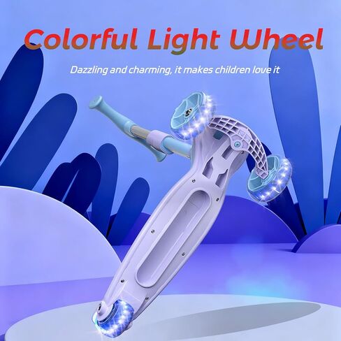 YING LU 2-in-1 Kids Scooter, 3-Wheel LED Light Up Scooters for Kids 3-8, Adjustable Height Handlebar & Removable Seat, Lean-to-Steer Toddler Scooter with Rear Foot Brake (Purple) in Kuwait