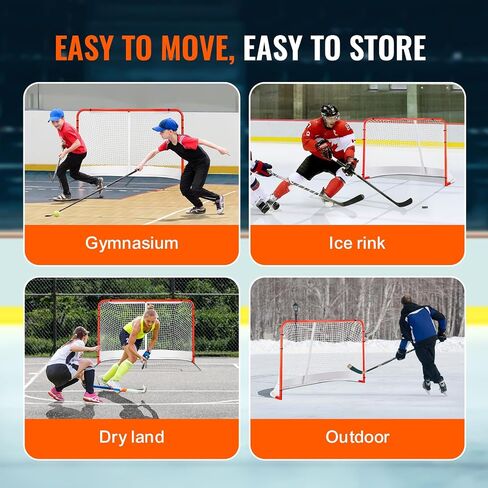 Happybuy Street Hockey Net, Indoor/Outdoor Steel Goal, 72" x 48" Portable Training Set, Easy Assembly, Official Regulation Size, White/Red in Kuwait