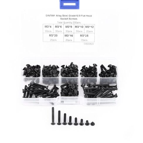 Flat Head Hex Socket Screws M3, 200Pcs 10.9 Grade Alloy Steel Countersunk Machine Fasteners, Black DIY Home Office Appliance Repair Kit in Kuwait