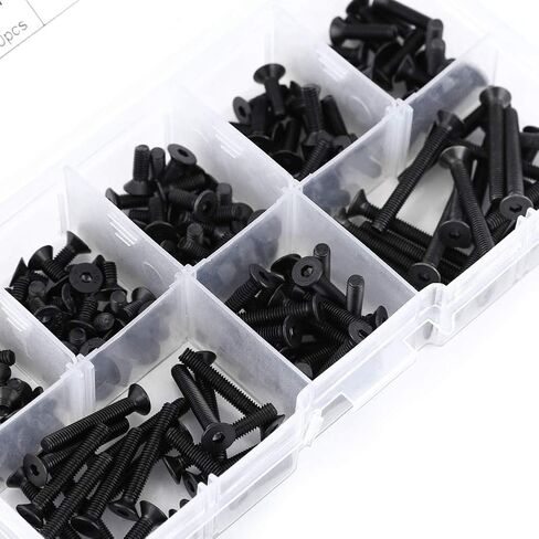 Flat Head Hex Socket Screws M3, 200Pcs 10.9 Grade Alloy Steel Countersunk Machine Fasteners, Black DIY Home Office Appliance Repair Kit in Kuwait