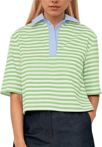 MISSACTIVER Women's Striped Polo Shirts Short Sleeve Lapel Collar Oversized Crop Tops Summer Casual Color Block Henley Tshirt in Kuwait