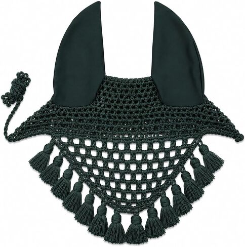 Horse Ear Bonnet for Horses Breathable Crochet Fly Bonnet with Soft Stretch Ears, Secure Fit, Lightweight Riding Ear Net for Trail Riding Everyday Use (Black, Horse/Full) in Kuwait