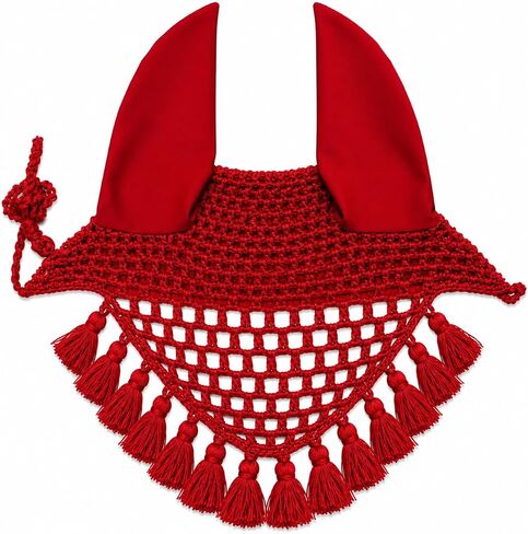 Horse Ear Bonnet for Horses Breathable Crochet Fly Bonnet with Soft Stretch Ears, Secure Fit, Lightweight Riding Ear Net for Trail Riding Everyday Use (Black, Horse/Full) in Kuwait