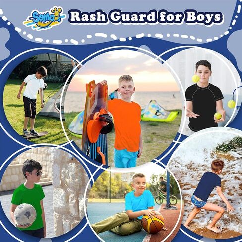 الأولاد طفح الحرس قصيرة الأكمام، الأزرق الداكن UPF 50+ حماية من الشمس Rashguard سليم صالح قميص السباحة الصيد تصفح سريع جاف ملابس الشاطئ باردة للأطفال الصغار الأطفال حجم 14-16 سنة in Kuwait