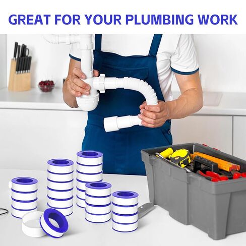 24 Rolls Teflon Tape for Plumbers, 1/2 x 520 Inches PTFE Thread Seal Tape, White Pipe Sealant for Shower Head, Water Pipe Sealing and Leak Prevention, Sealing Tape for Threaded Connections in Kuwait
