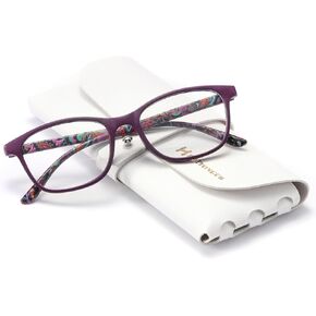 HAITONGCR Lightweight Ladies' Square-Frame Blue Light Blocking Reading Glasses for Women Purple Plain light R1107