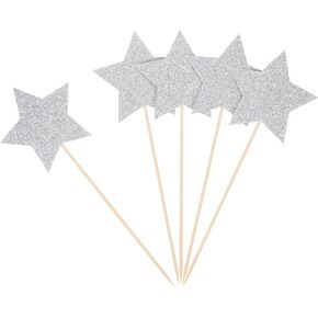 Silver Glitter Star Centerpiece Sticks Baby Birthday Party Table Toppers Baby Shower Flower Picks Twinkle Twinkle Little Star Decorations - Pack of 8