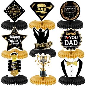 HOWAF Father's Day Decorations Honeycomb Centerpieces, Black and Gold Happy Father’s Day Table Centerpieces for Dad’s Day Party Table Decorations, I Love You Dad Table Toppers for Father’s Birthday