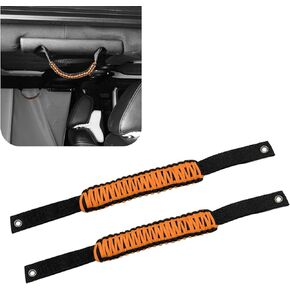 gunhunt 2 PCS Car Roof Handle, Anti-roll Bar Braided Paracord Grip, No Drilling Required Hand-woven Rope Comfortable Grip, Compatible with Ford Bronco Jeep Wrangler Interior Accessories (Red)