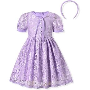 fioukiay Toddler Girls Lace Dresses Elegant Flower Dress Puff Sleeve Wedding Party Princess Dress