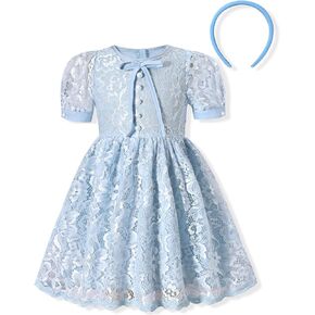 fioukiay Toddler Girls Lace Dresses Elegant Flower Dress Puff Sleeve Wedding Party Princess Dress