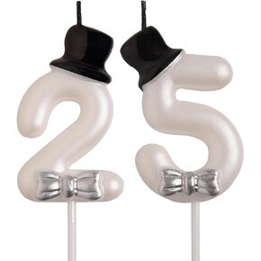 25th 52nd Birthday Candles, White 52 25 Year Old Cake Topper Cute Number Birthday Candles, Happy Birthday Party Decorations Gifts for Men Women