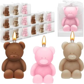 15 Pcs Bear Baby Shower Candle Favors Bear Baby Shower Favors for Guest Bear Party Favors Baby Shower Candles Bulk for Gifts Bear Party Favors Decorations (Light Brown,Dark Brown,White)