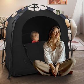 Pack N Play Blackout Cover Baby Sleep Tent 1-Click Set Up Blackout Tent Travel Crib Tent Canopy Portable Privacy Tent Blackout Canopy Crib Cover, Block 95% Light