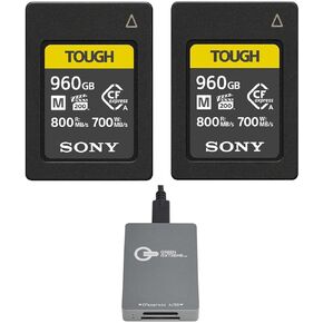 Sony CEA-M Series Tough 960GB CFexpress Type-A Memory Card, 2-Pack, Bundle with USB-C CFexpress Type-A and SD UHS-II Card Reader