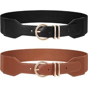 JASGOOD Women Wide Elastic Waist Belt Ladies Stretchy Dress Belt with Gold Buckle