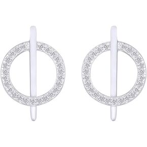 Aria Jewels Natural Diamond Accent Circle Bar Line Stud Earrings in Sterling Silver (1/10 cttw, I-J Color, I2-I3 Clarity)