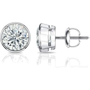 1/3 Carat Lab Grown Diamond Round Stud Earrings in 14k Gold (G-H, VS1-VS2, cttw) Bezel Set, Screw Back by Diamond Wish
