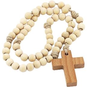 LYFOOHEART Handmade 100% Natural Wooden Rosary Beads Catholic Rosary for Pray Religious Rosary Decoration Gift for Mom, Girl, Grandmother…