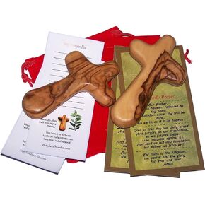 2 Olive Wood Holding Crosses Comes with Velvet Bag & Certificate