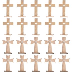 SEWACC 20pcs Wooden Cross Standing Cross Decor Wooden Wall Cross with Stand Catholic Wood Crafted Cross Spiritual Religious Cross for Table Home Decor