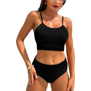 TASHEHE Women's High Waisted Bikini Set Sporty Two Piece Swimsuit Color Block Tummy Control High Cut Bathing Suit