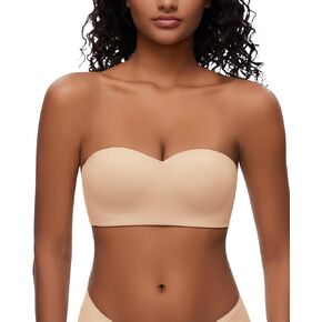 WOWENY Strapless Bra for Women Comfortable Non-Slip Silicone Padded Bandeau Bra Seamless Wireless Tube Top Bralette