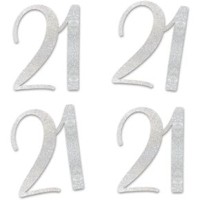 Silver Glitter 21 Cut-Out Numbers, 21st Birthday Party Anniversary Decorations DIY Essentials