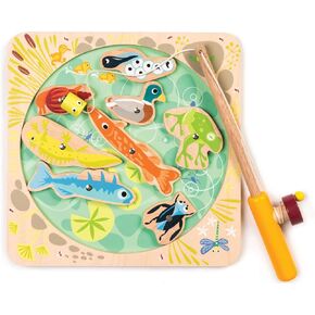 Tender Leaf Toys - Pond Dipping - Wooden Magnetic Fishing Toy for Kids - Length Adjustable Fishing Rod and 8 Pond Animals with Numbers at the Back - Develops Fine Motor Skills, Early Learning - Age 3+