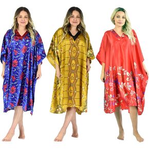 Women Combo Pack Short Satin Caftan/Night Shirt, Special-1