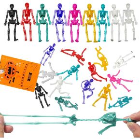 JOICEE 24PCS Halloween Stretchy Skeleton Toys, Assorted Color Stretchy Skull squishy Toys for Party Favors, Happy Halloween Goody Bag Fillers, Halloween Sticky Toys for Kids, Boys & Girls