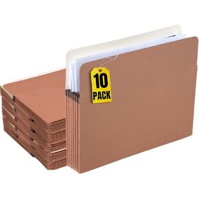 1InTheOffice File Pockets, Expanding File Pockets Letter Size, Accordion File Organizer, Letter Size, Brown, 10 Pack