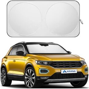 ARANA Car Windshield Cover Sun Shade Foldable Retractable Sun Shield Front Window Automotive Windshield Sunshades Interior Sun Protection Blocks 99% UV Rays Sun Heat, Classic Size 59“×29"