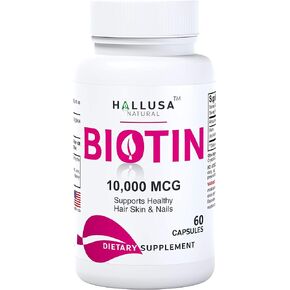 Suplemento de biotina - Pastillas para la caída del Cabello - Crecimiento del Cabello – Crecimiento de la Barba - Alopecia y calvicie - BIOTIN 10.000 MCG 60 CAPSULAS