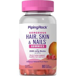 Piping Rock Hair Skin and Nails Vitamins | 80 Gummies | 2500 mcg of Biotin | Womens Multivitamin | with Vitamin C and E | Fruit Flavor | Non-GMO, Gluten Free Supplement