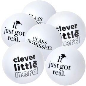 Amscan Bold Black & White Plastic College Grad Pong Balls - 1.5" (Pack of 6) - Premium Material, Unique Decoration - Perfect for Graduation Day Parties & Events