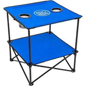 Rio Brands 22" Square Lightweight Fabric Portable Folding Beach Table with Cupholders, Blue