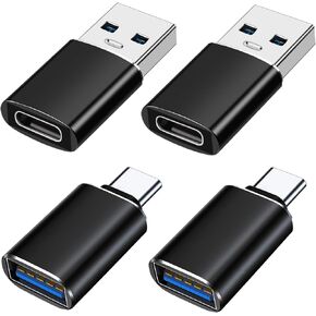 USB to USB C Adapter 4 Pack, USB C Female to USB 3.0 Male Adapter x2, USB A 3.0 Female to USB C Male Adapter x2, Compatible with MacBook, iPhone 15, Samsung Galaxy, Smartphones,Tablets,Laptops