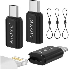 3 Pack Lightning to USB C Adapter with Lanyard, iPhone to USB C Adapter Compatible with iPhone 15 Series and Other USB C Devices Support PD Fast Charging Data Transmission, Silver